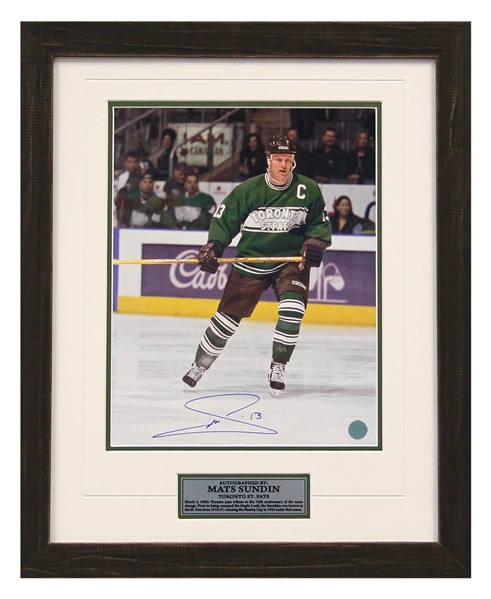 Mats Sundin Toronto Maple Leafs Autographed St. Pats Retro Jersey Framed 11x14 Photo