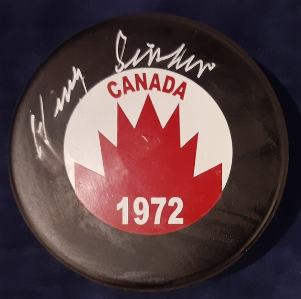 Harry Sinden Team Canada Signed 1972 Summit Series Hockey Puck - Imperfect Sold As Is