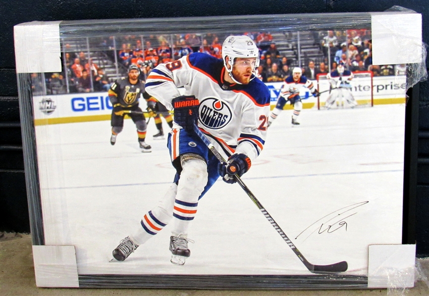 Leon Draisaitl Signed Edmonton Oilers 22x32 Framed Canvas Display