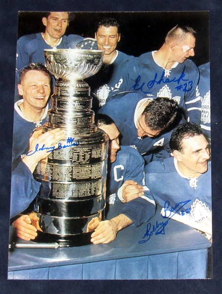 Toronto Maple Leafs Bower, Shack, Baun Triple Signed 1964 Stanley Cup Celebration 10x14 Photo