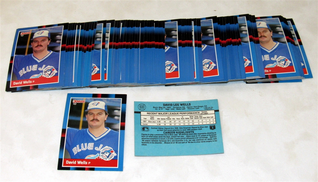 Lot of 100 David Wells 1988 Donruss Toronto Blue Jays Rookie Cards #640
