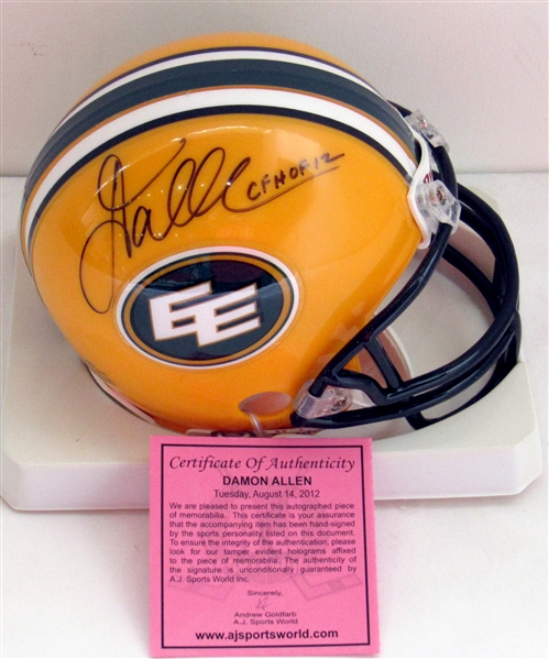 Damon Allen Edmonton Eskimos Autographed Mini CFL Football Helmet with HOF Note