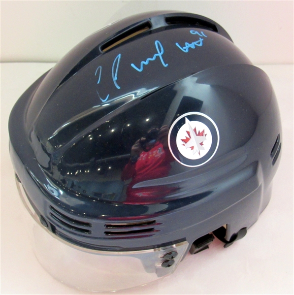 Cole Perfetti Winnipeg Jets Autographed Mini Helmet (Flawed)