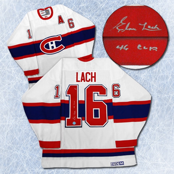Elmer Lach Montreal Canadiens Signed 1946 Stanley Cup Vintage CCM Jersey