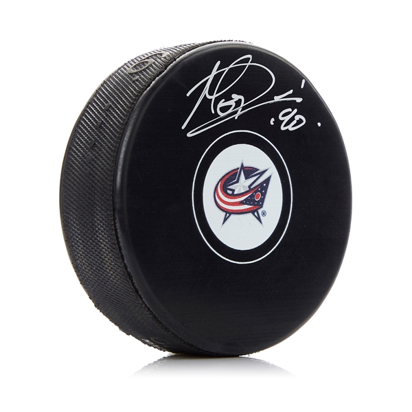 Elvis Merzlikins Columbus Blue Jackets Autographed Hockey Puck