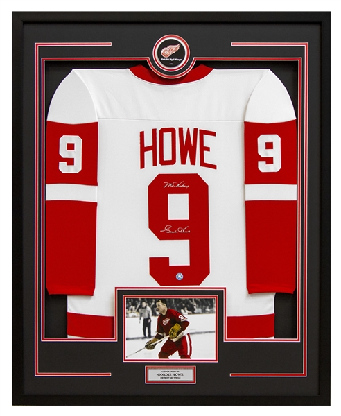 Gordie Howe Autographed Detroit Red Wings 36x44 Framed Jersey Display