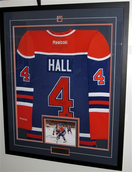 Taylor Hall Edmonton Oilers Autographed 35x43 Framed Reebok Jersey Display