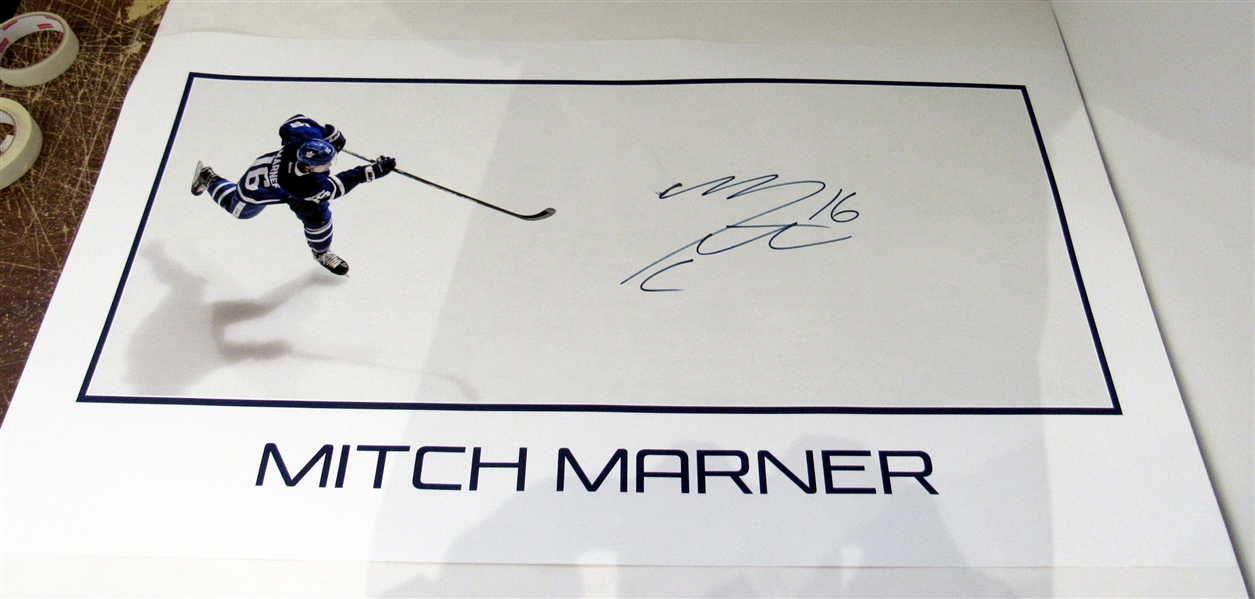Mitch Marner Signed Toronto Maple Leafs Oversized Slapshot Photo (Flawed)