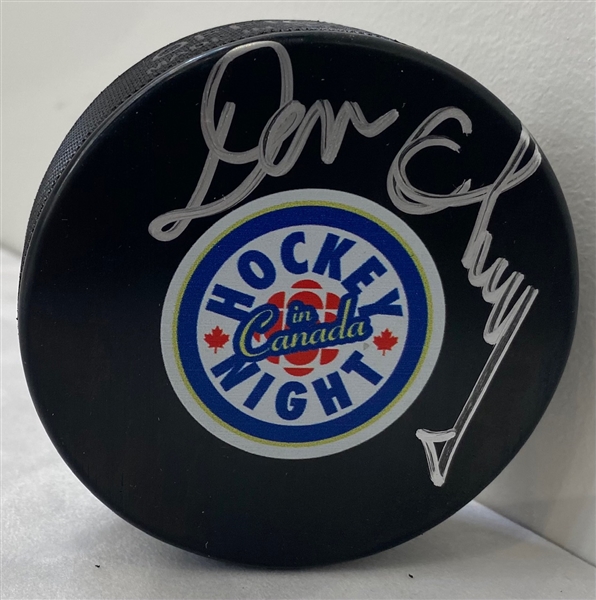 Don Cherry Hockey Night In Canada Autographed Hockey Puck (Flawed)