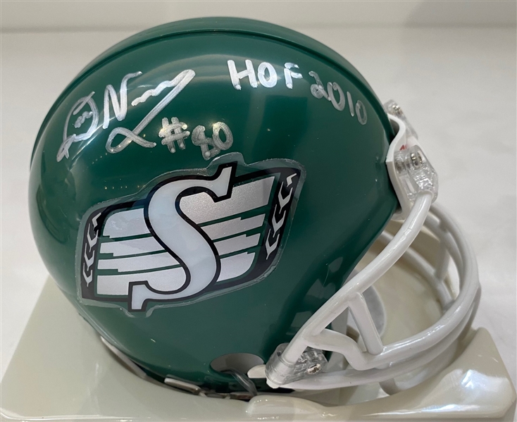Don Narcisse Saskatchewan Roughriders Autographed Mini CFL Football Helmet with HOF Note (Flawed)