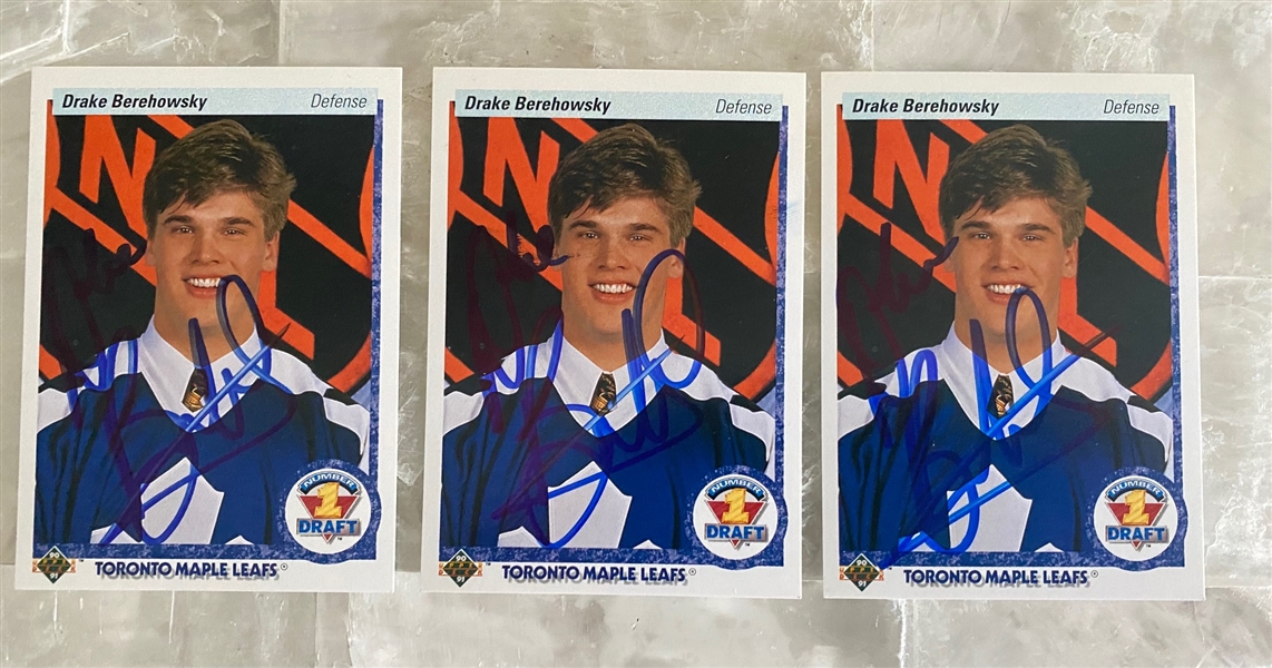 Drake Berehowsky Toronto Maple Leafs Signed 1991 Upper Deck Rookie Cards - Lot of 3