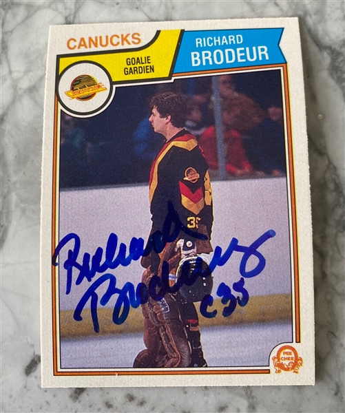 Richard Brodeur Vancouver Canucks Signed 1983 O-PEE-CHEE Trading Card #346