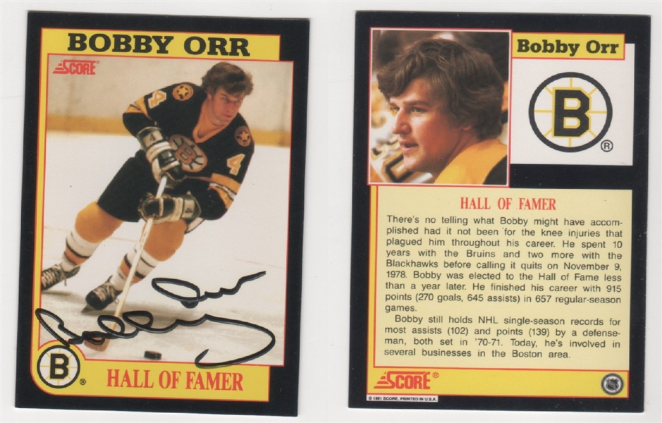 Bobby Orr Signed 1991-1992 Boston Bruins Score Insert HALL OF FAMER Card