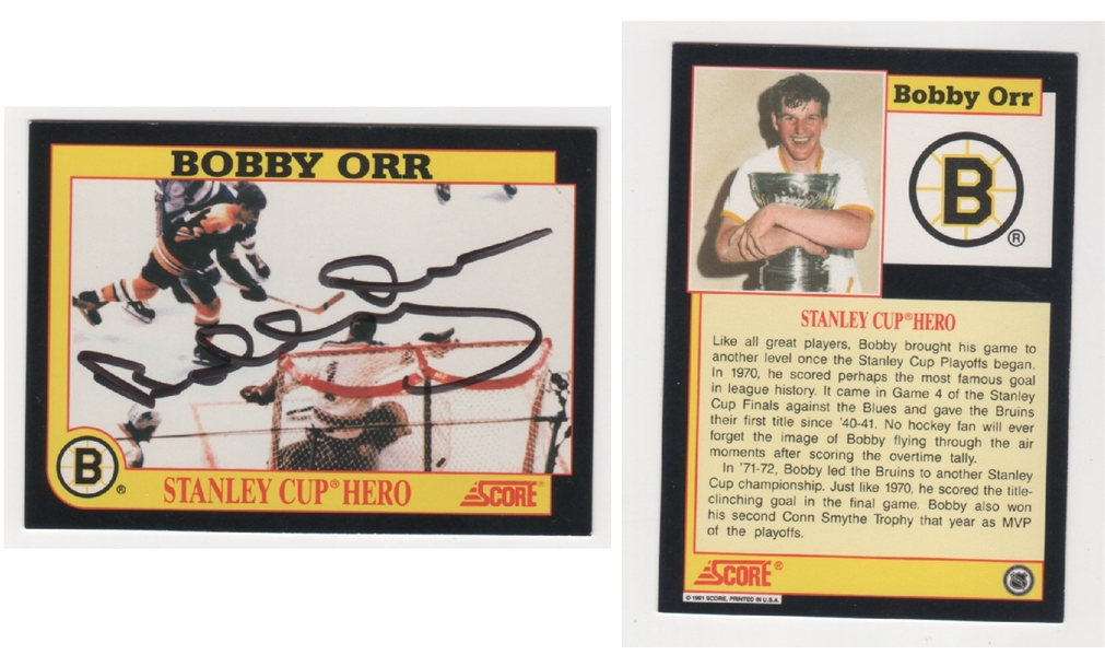 Bobby Orr Signed 1991-1992 Boston Bruins Score Insert STANLEY CUP HERO Card