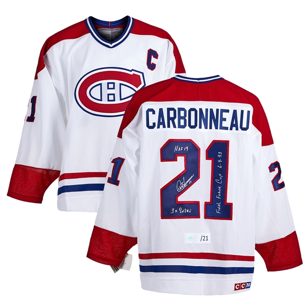 Guy Carbonneau Montreal Canadiens Signed 1993 Stanley Cup Stats CCM Jersey #/21