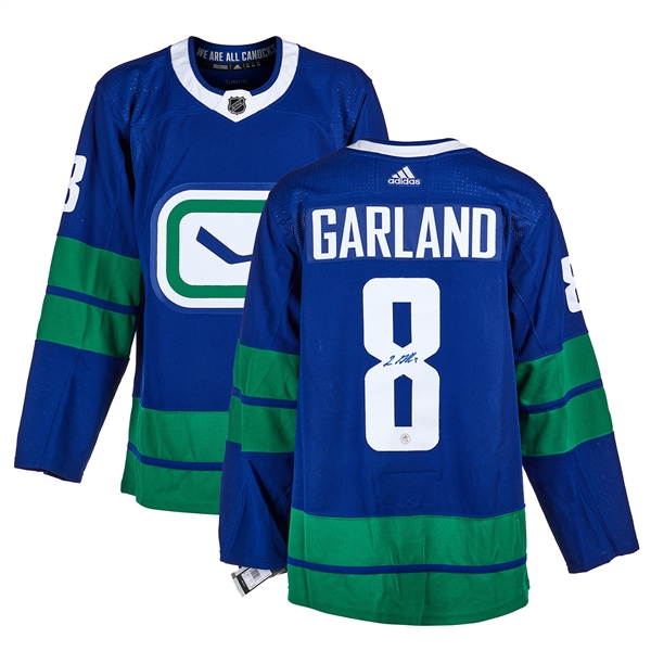 Conor Garland Vancouver Canucks Signed Stick Logo Adidas Jersey