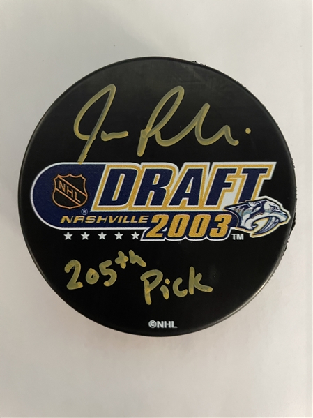 Joe Pavelski Autographed 2003 NHL Draft 205th Pick Puck