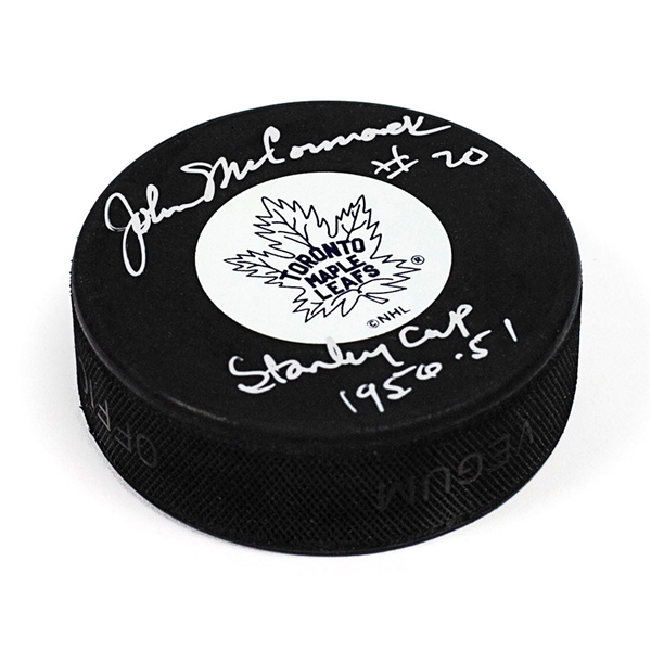 John McCormack Toronto Maple Leafs Signed with Stanley Cup Note Hockey Puck