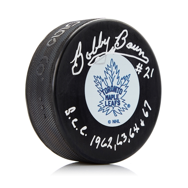 Bobby Baun Toronto Maple Leafs Autographed Stanley Cup Note Puck