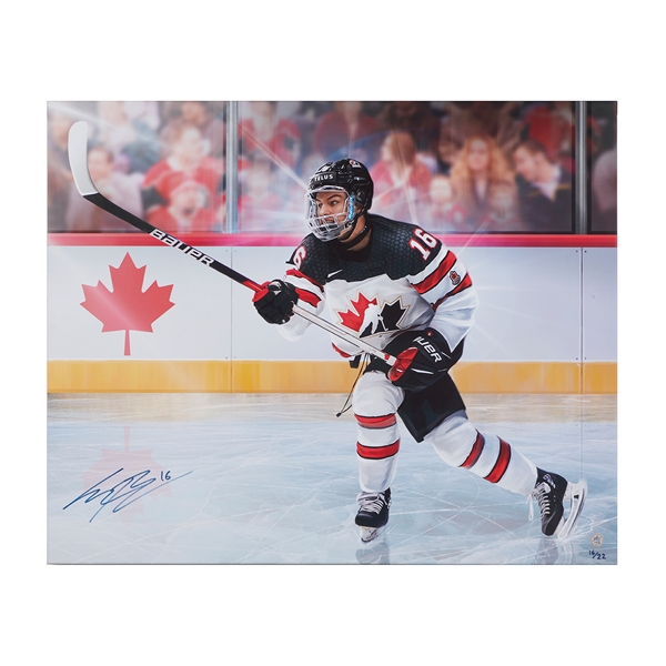 Connor Bedard Autographed Team Canada 32x26 Art Canvas #16/22