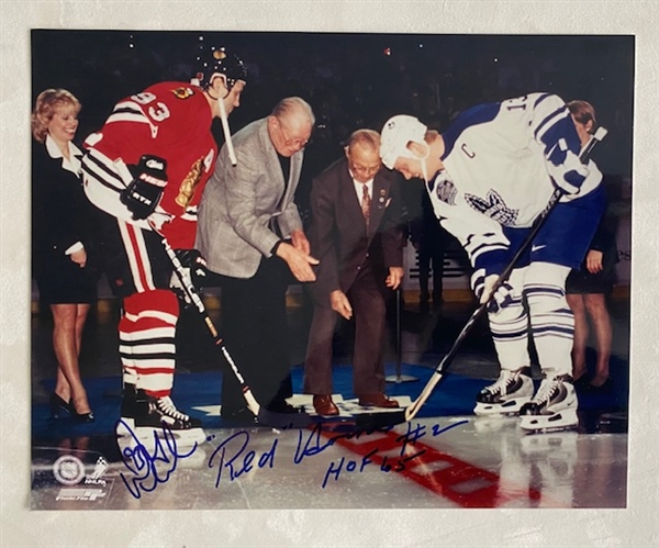 Red Horner + Doug Gilmour Dual Signed Final Game at Maple Leaf Gardens Face-Off 