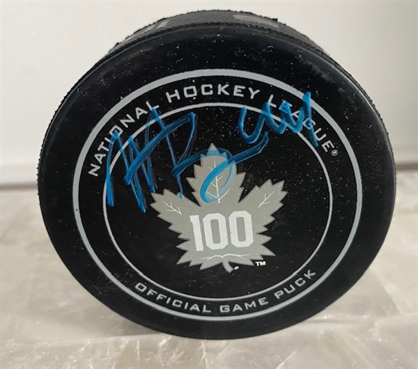 Morgan Rielly Toronto Maple Leafs Signed Centennial Game Puck (Flawed)