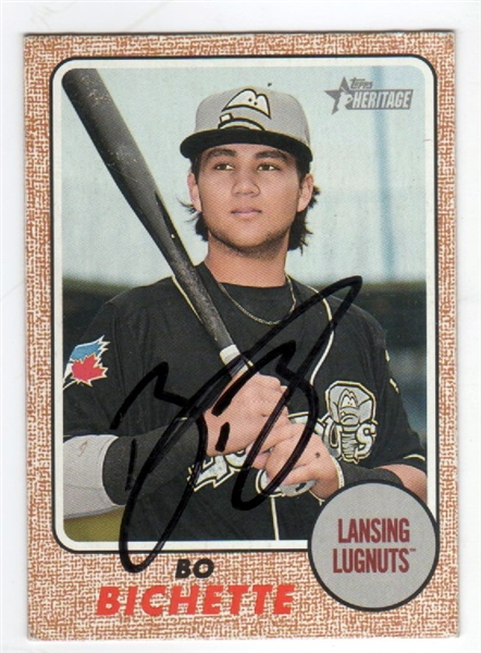 Bo Bichette Signed 2017 Lansing Lugnuts Topps Heritage Card #180