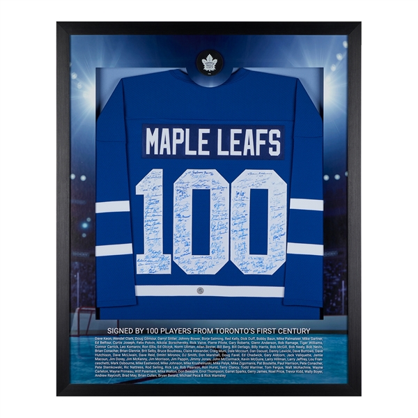 Toronto Maple Leafs Centennial 100 Player Signed 36x44 Graphic Framed Jersey Display (Flawed)