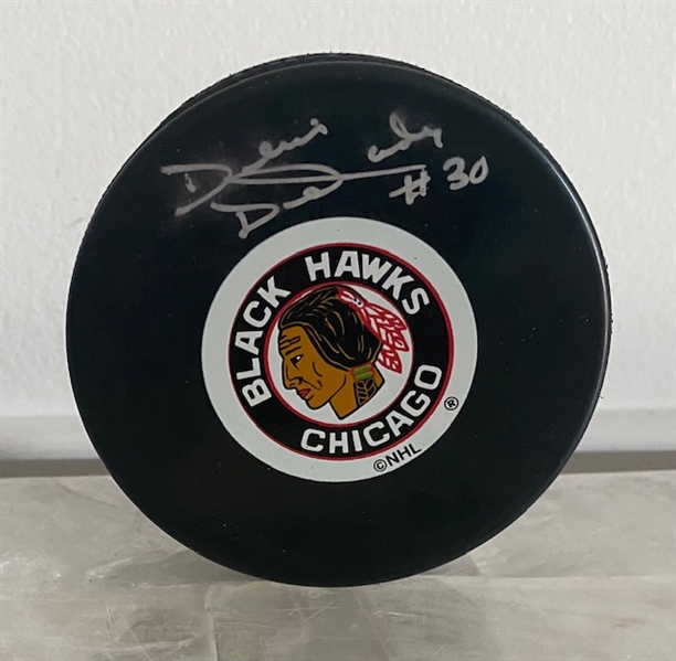 Denis DeJordy Chicago Blackhawks Signed Hockey Puck (Flawed)