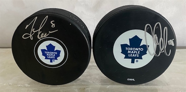 Todd Warriner & Carlo Colaiacovo Toronto Maple Leafs Autographed Hockey Pucks - Lot of 2