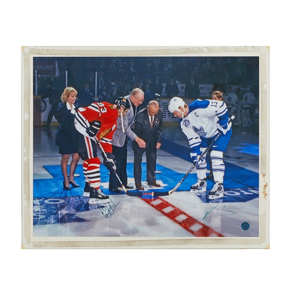 Mats Sundin vs Doug Gilmour Dual Signed Maple Leaf Gardens Final Face-Off 16x20 Mounted Photo (Flawed)