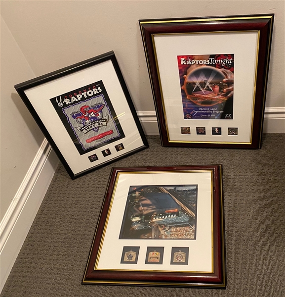 Lot of 3 Toronto Raptor Frames - Original Inaugural Season Program, Pins (Flawed)