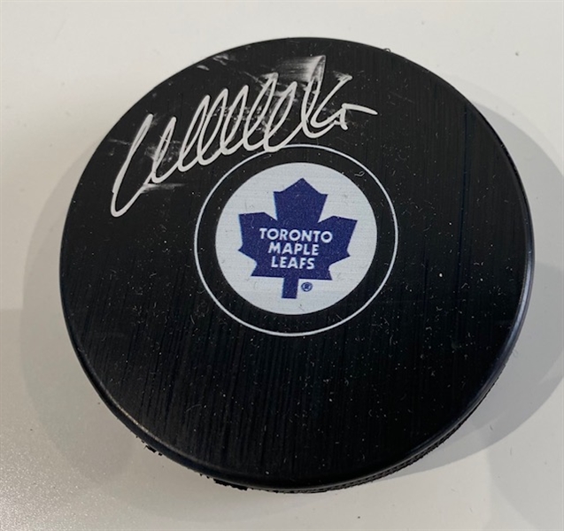 Wendel Clark Signed Toronto Maple Leafs Hockey Puck (Flawed)