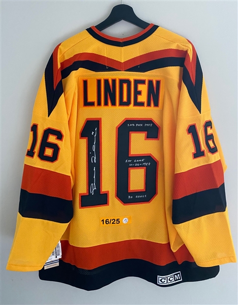 Trevor Linden Vancouver Canucks Signed Rookie Stats Vintage CCM Jersey #16/25