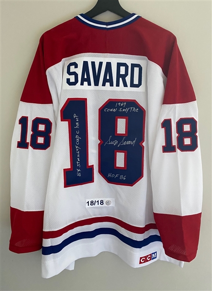 Serge Savard Montreal Canadiens Signed Career Stats Vintage CCM Jersey #18/18