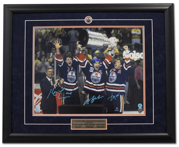 Mark Messier, Jari Kurri & Kevin Lowe Signed Edmonton Oilers 1990 Stanley Cup 25x31 Frame