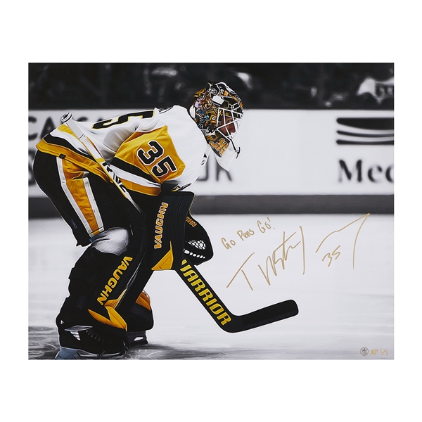 Tristan Jarry Pittsburgh Penguins Signed 26x32 Art Canvas with Pens Note #AP 1/1