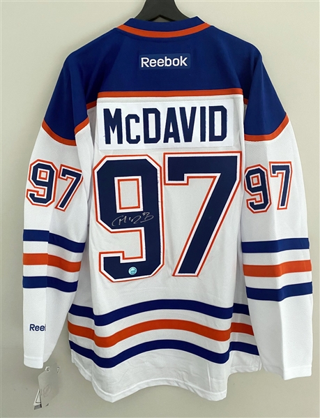 Connor McDavid Signed Edmonton Oilers Early Career White Reebok Premier Jersey