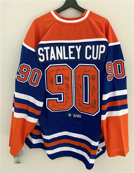1990 Edmonton Oilers 16 Player Team Signed Stanley Cup Vintage Jersey #8/90