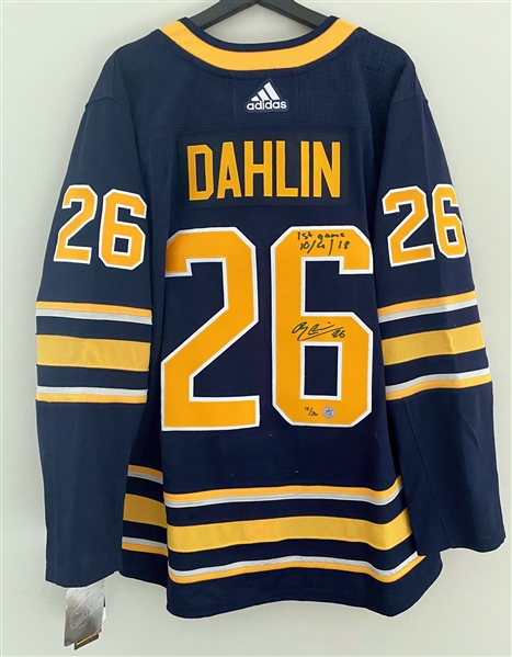 Rasmus Dahlin Buffalo Sabres Signed Adidas Jersey with 1st Game 10/4/18 Note - #12/26