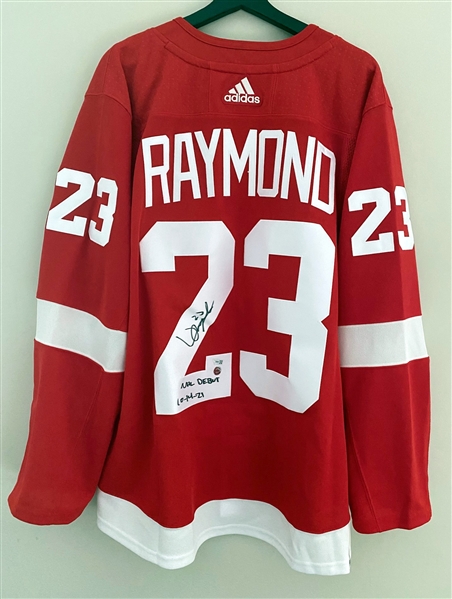 Lucas Raymond Detroit Red Wings Signed Adidas Jersey with NHL Debut 10-41-21 Note - Fanatics