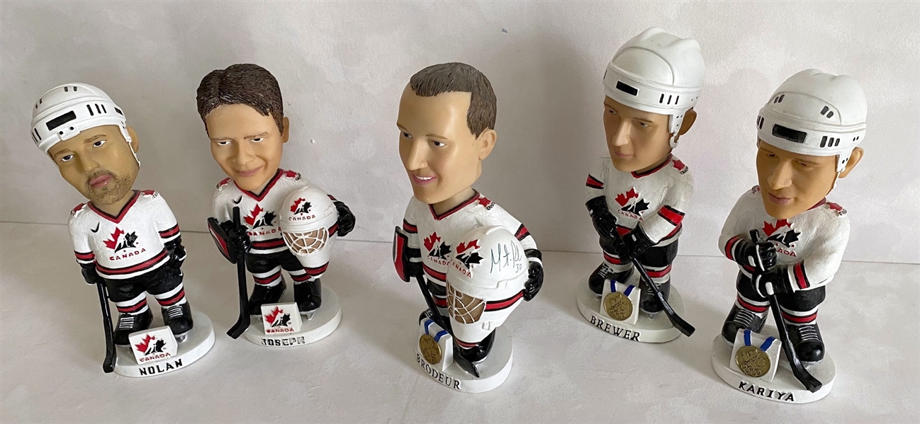 Martin Brodeur Signed Team Canada 2002 Olympic Gold Bobblehead + 4 - Lot of 5