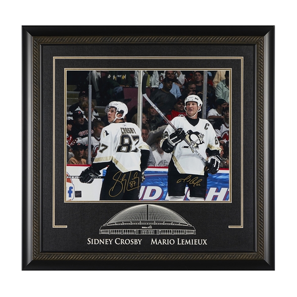 Sidney Crosby & Mario Lemieux Pittsburgh Penguins Dual Signed 30x31 Etched Mat Framed Display