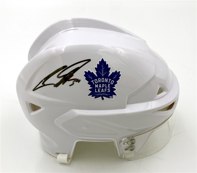 Auston Matthews Toronto Maple Leafs Signed Mini White Helmet with Visor - Fanatics