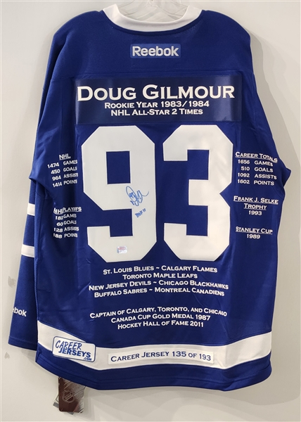 Doug Gilmour Autographed Toronto Maple Leafs Reebok Career Stats Jersey LE /193