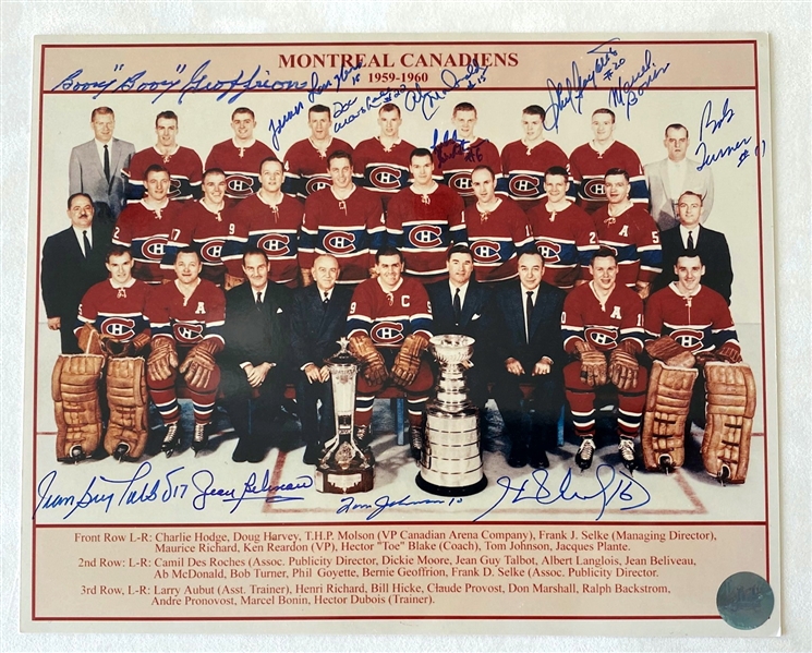 1959-60 Montreal Canadiens 12 Signature Stanley Cup Team Signed 8x10 Photo