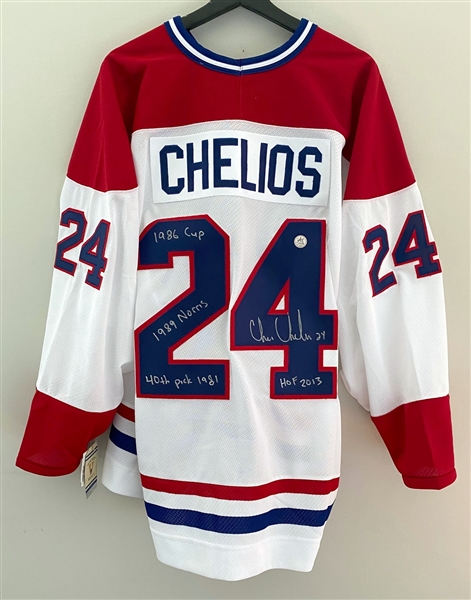 Chris Chelios Montreal Canadiens Signed Vintage CCM Jersey with Career Highlights Noted
