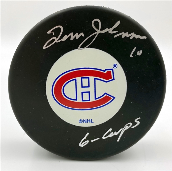 Tom Johnson Montreal Canadiens Signed Puck with 6-Cups Note