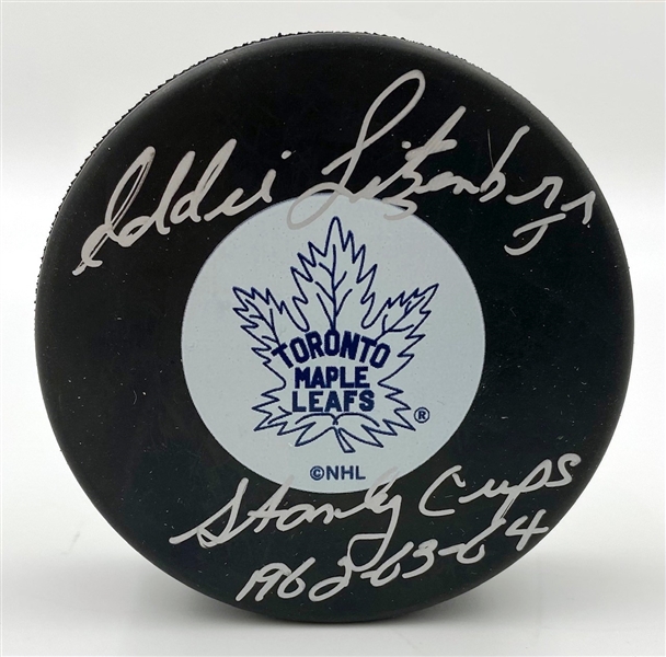 Ed Litzenberger Toronto Maple Leafs Signed Stanley Cups Noted Puck
