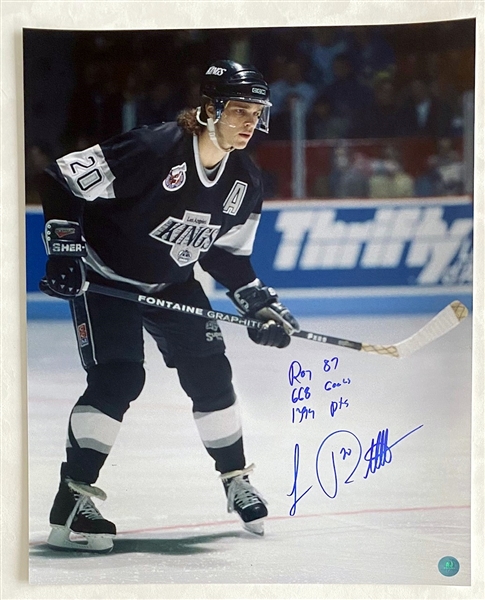 Luc Robitaille Los Angeles Kings Signed 16x20 Photo with 3 Career Notes